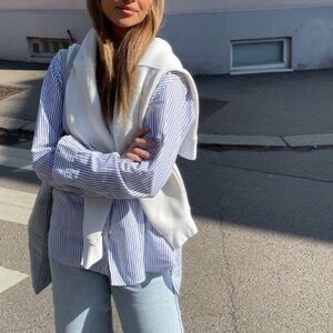 Zara Blue Striped Oversized Button Down Shirt